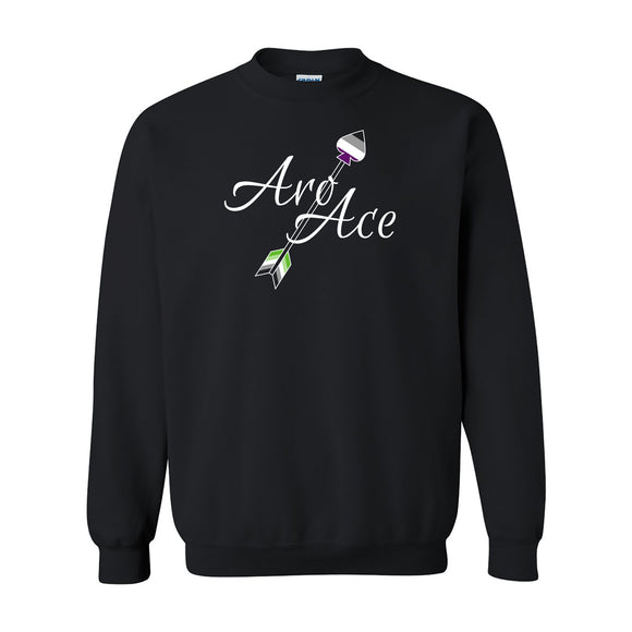 AroAce Arrow Crewneck Sweatshirt - Aromatic Asexual Pride Month Flag Script - Black