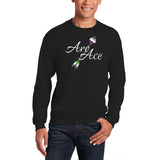 AroAce Arrow Crewneck Sweatshirt - Aromatic Asexual Pride Month Flag Script - Black