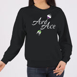 AroAce Arrow Crewneck Sweatshirt - Aromatic Asexual Pride Month Flag Script - Black