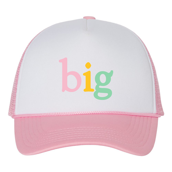 Big Oldstyle Lowercase EMB Mesh-Back Trucker Cap - Pink/White