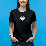 Genderqueer Pride Flag Heart - Pride Month LGBTQIA Love Identity T-Shirt - Black