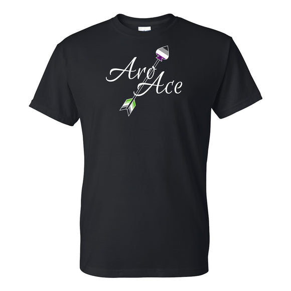 AroAce Arrow T Shirt - Aromatic Asexual Pride Month Flag Script - Black