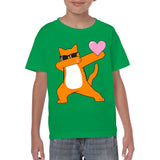 Dabbing Cat with Heart - Dab Dance Cat Valentines Day Heart Cute Fun Youth T Shirt